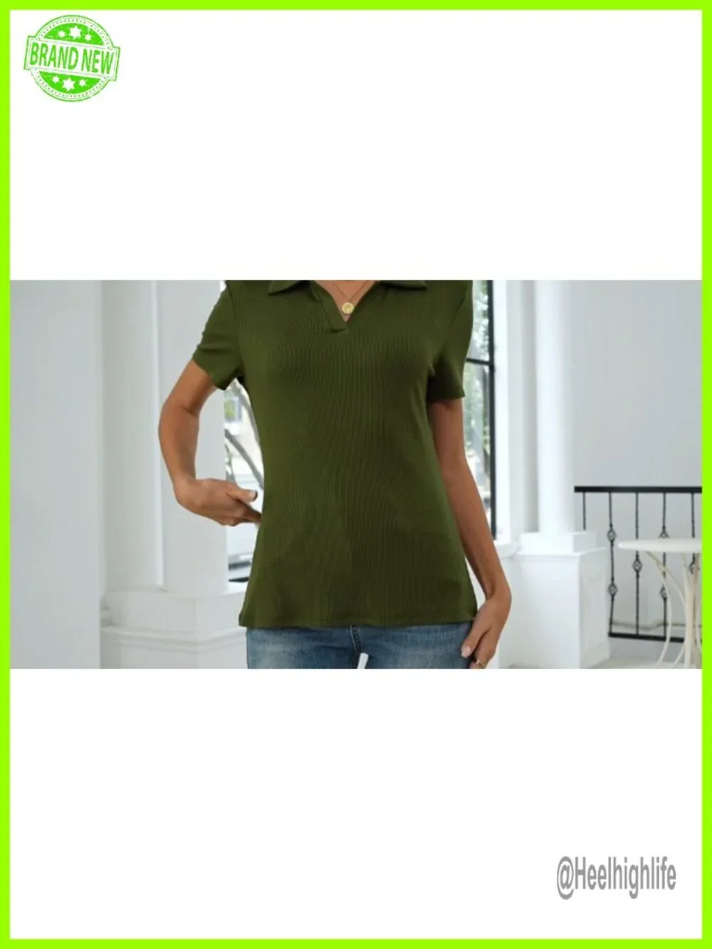 Ribbed Cotton V-Neck Polo Shirt 3 Pack Short Sleeve Collared Work Top